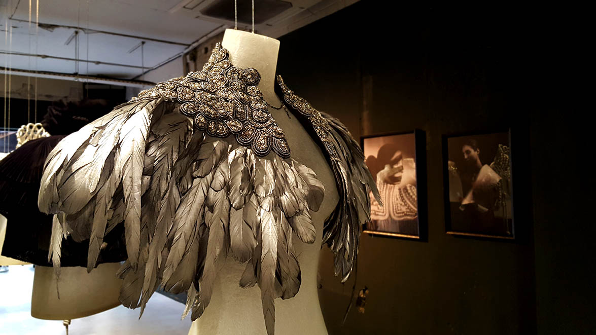 Burberry cape made from black feathers