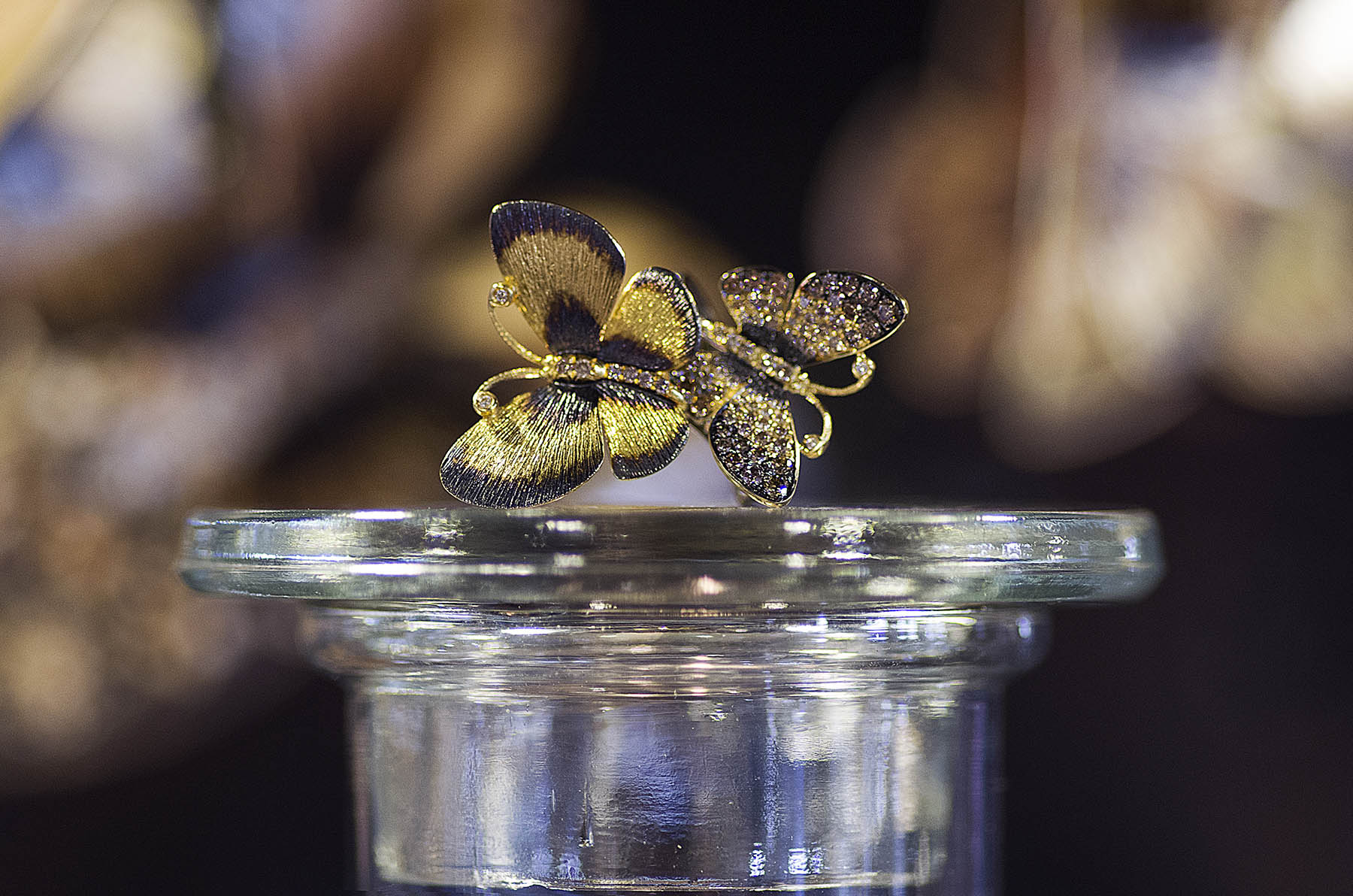 Annoushka Milestones Exhibition display cabinet - Butterfly earring sitting on glass jar