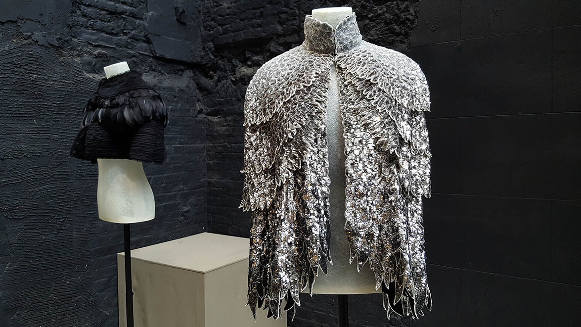 Burberry cape made from silver sequins