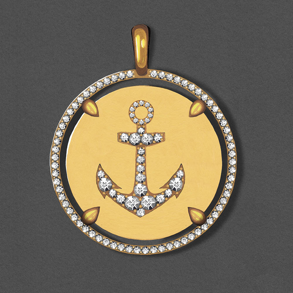 talisman diamond anchor coin pendant jewellery gouache paintup