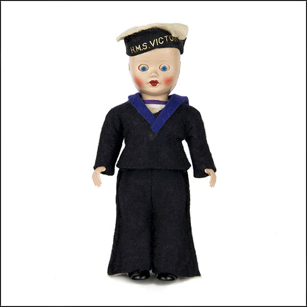 Vintage hard plastic souvenir HMS Victory sailor doll