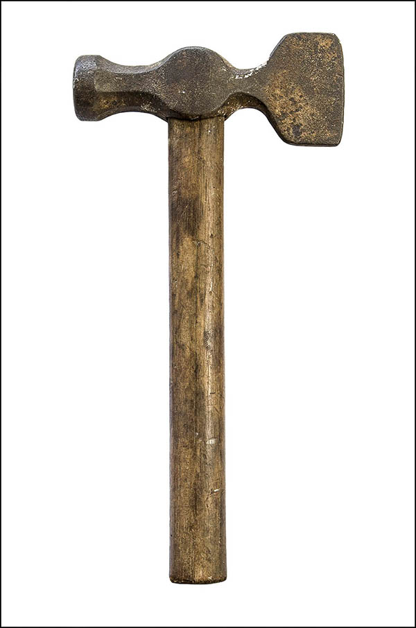 Half hatchet hammer - blunt and axe ends, metal head, wooden handle - Antique