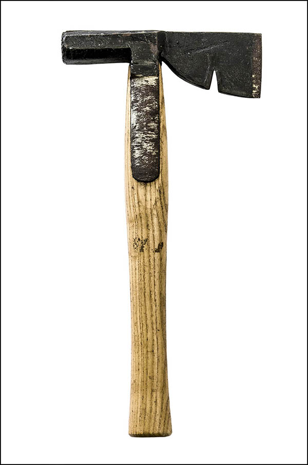 Half hatchet hammer - blunt and axe ends, black metal head, wooden handle