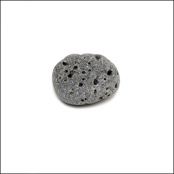 Pebble - oval, cool grey, pitted eroded
