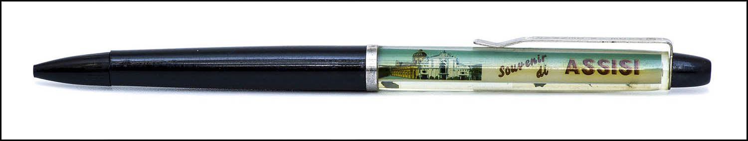 Floaty Souvenir Pen - St Francis at the Basilica, Assisi, Italy - floating dog and birds - black