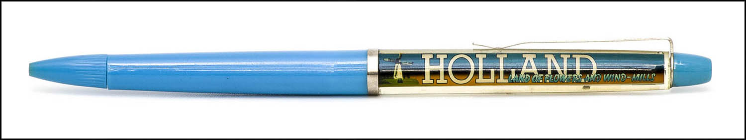 Floaty Souvenir Pen - Tulip fields and Windmills in Holland - floating tulip cutter in traditional dress - pale blue