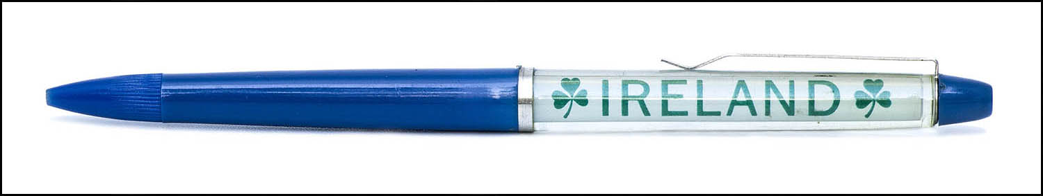 Floaty Souvenir Pen - Country Scene, Ireland - floating horse and cart - royal blue