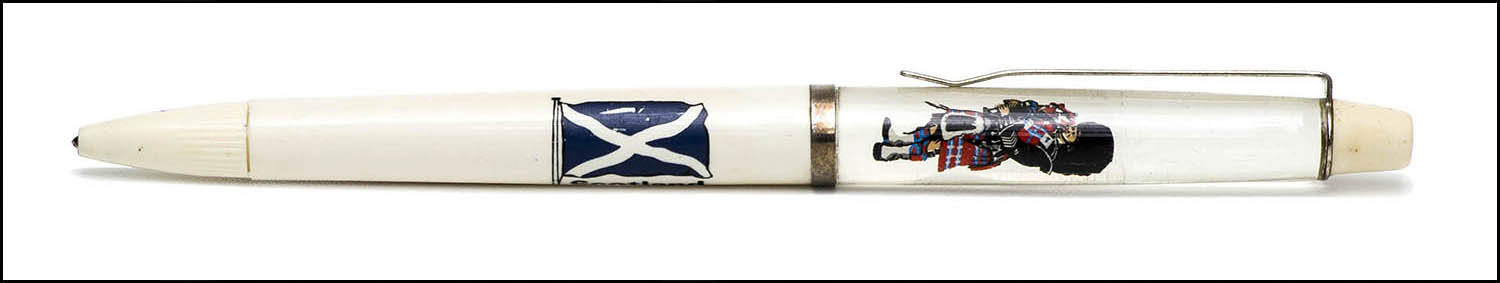 Floaty Souvenir Pen - Scotland - floating Scots Guard with bagpipes - white